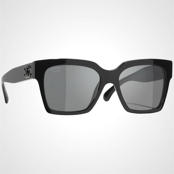 New CHANEL Sunglasses Black Butterfly Gold Polarized Gray Lens